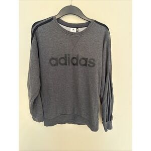 Adidas Sweatshirt Mens Small Gray Crew Neck Pullover Spell Out Logo Climalite